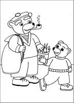 coloriage petit ours brun et papa ours reviennent de la peche